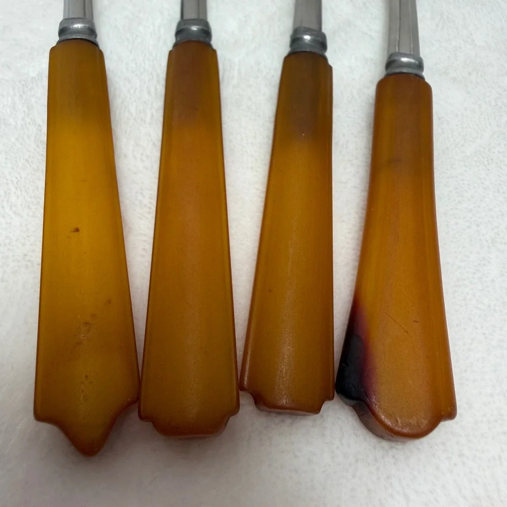 VTG Butterscotch Bakelite Handle Spoons Stainless Steel Set of 4 Mixed Sizes SEE
